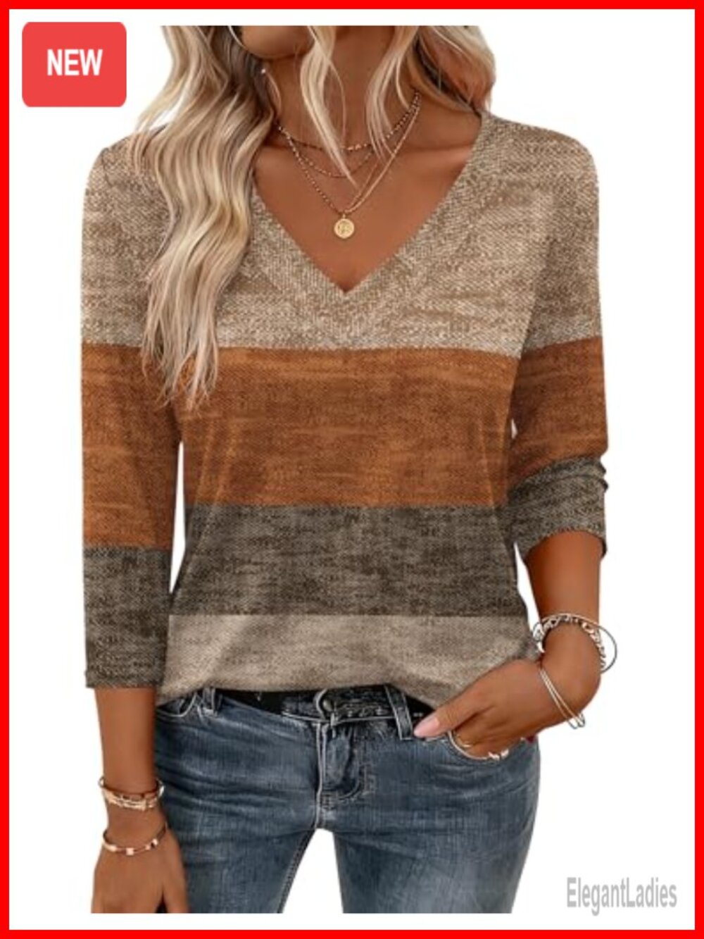 Zeagoo Womens 3/4 Sleeve V-Neck Blouse Casual Loose Fit Top